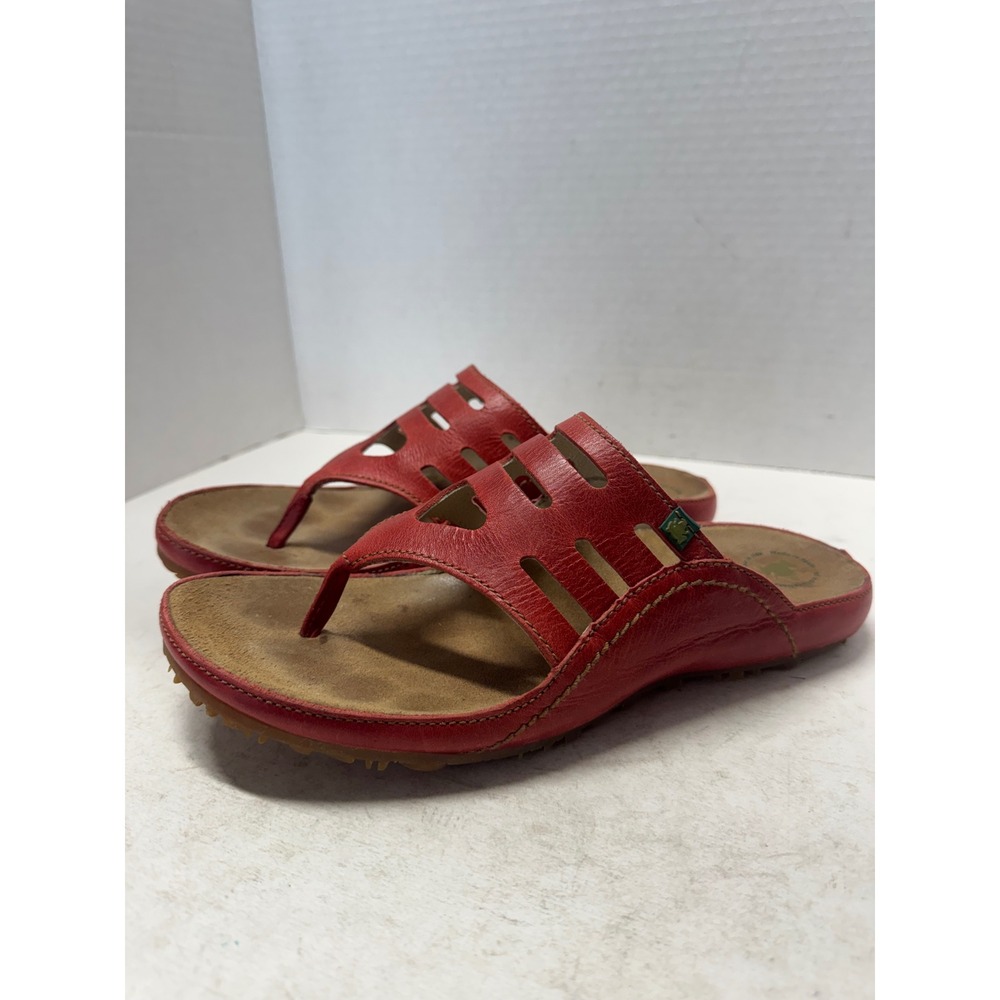 El Naturalista Red Leather Thong Caged Sandals Made in Spain EU 40 US 9-9.5